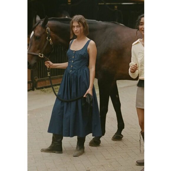 Ciao Lucia Dresses & Skirts - Ciao Lucia Coretta Dress in Navy Size Large Drop Waist Midi Scoopneck Buttons